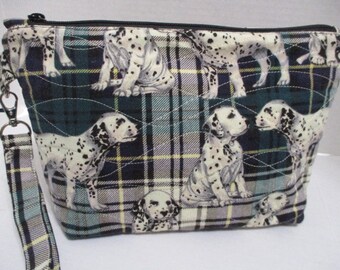 Dalmatian Dog Plaid Flannel Wristlet