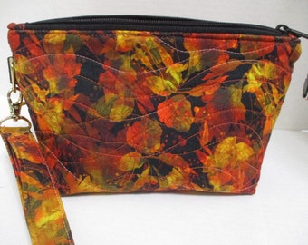 Bright Autumn Leaf Quilted Wristlet