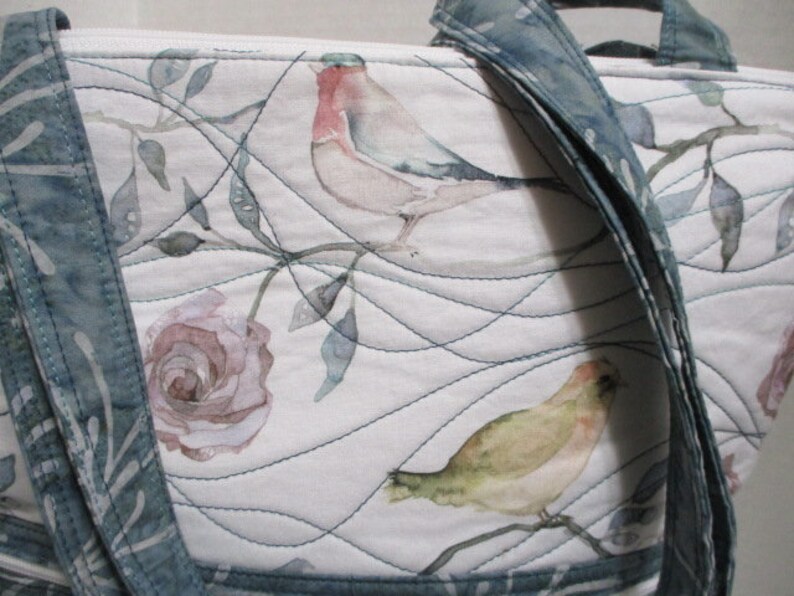 Birdsong Blooms Large Tote Bag in Teal & White image 3