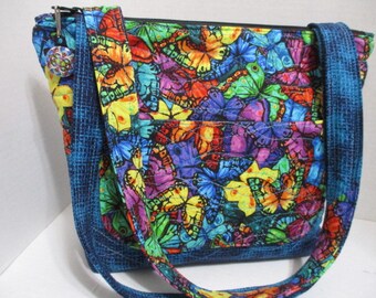 Fluorescent Butterflies Quilted Bag