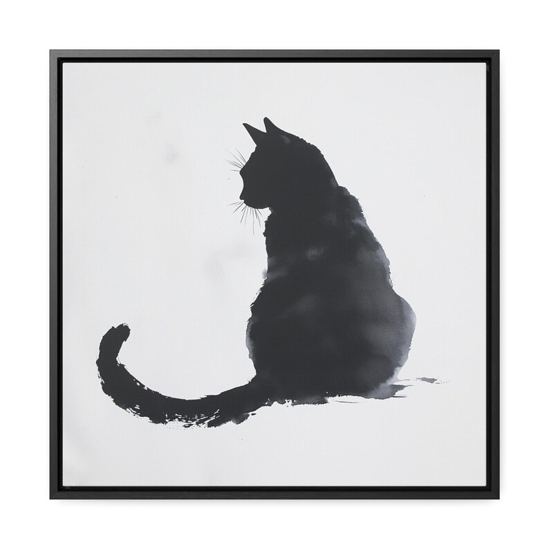 Sumi-e Black Cat Wall Art | Japanese Ink Brush Painting | Elegant ...