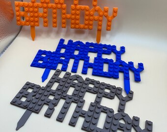 Décoration de gâteau Joyeux Anniversaire | Compatible LEGO | Style Briques | Topper Enfant/Anniversaire | FDM/Impression 3D