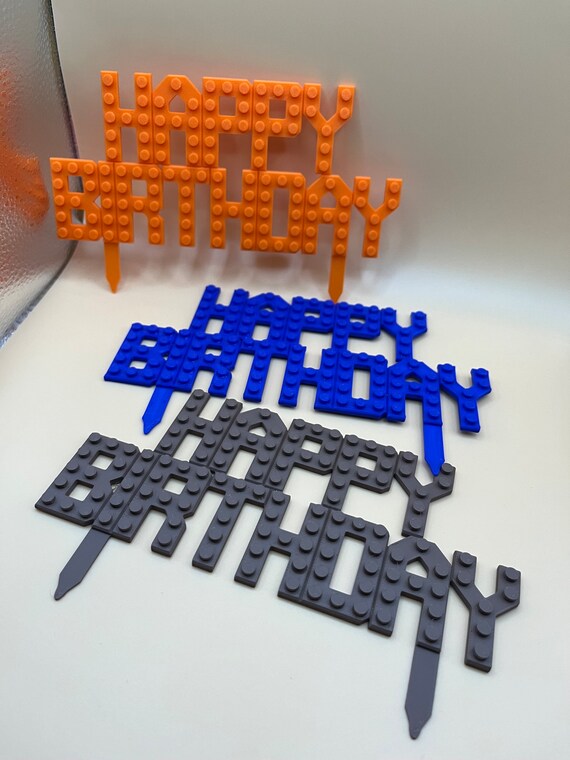 Happy Birthday Sign Cake Topper | LEGO Compatible | Brick Style Sign | Kids / Anniversary / Birthday Topper | Boys n Girls | FDM/3D Printed
