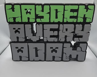 Enseigne de Nom MC Personnalisée | Enseigne de Nom Creeper | Décoration / Cadeau Chambre Enfant | Enseigne d'Étagère | Cadeau d'Anniversaire