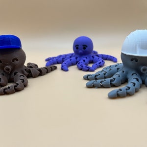 Flexi Octopus's! | Crown / Baseball Cap / Yellow n White Hardhat | Kids & ADHD Fidget Toy | FDM/3D-Printed