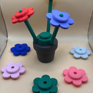 Colorful Flowers | LEGO Inspired | Interchangeable Flower Petals | 6 Petals /w Pot | Anniversary or Birthday Gift! Boy or Girl | 3D-Printed