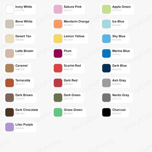 PLA Matte Color Reference Sheet