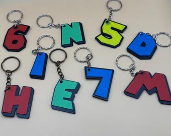 Llavero inspirado en Super Mario | Número o letra personalizada, recuerdo de fiesta | Impresión 3D/FDM