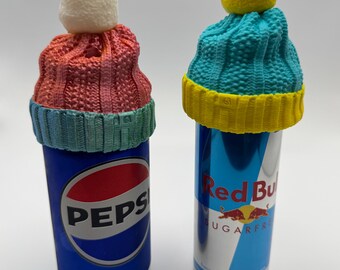 Puff Ball Hat Soda/Pop Can Cover | Set of Two | Redbull/Standard Beer can Compatible | Straw Hole Option | Safety Can Cover | FDM/3D-Printed