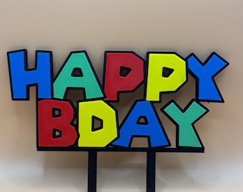Mario Style Happy Birthday Sign | Kids Birthday | Boys n Girl Cake Topper | Happy Birthday Cake Sign Topper | 3D/FDM-Printed