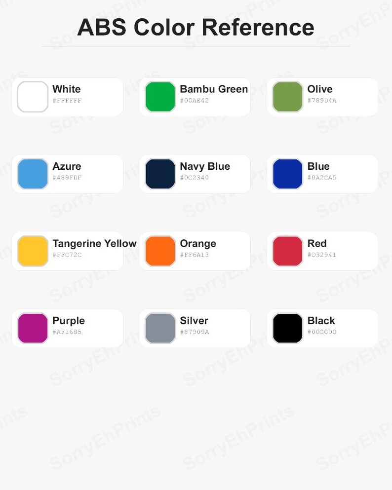 ABS Color Reference Sheet