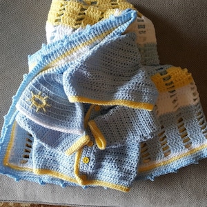 Crochet Baby Blanket, Sweater & Hat Set: Gender Neutral Layette Gift