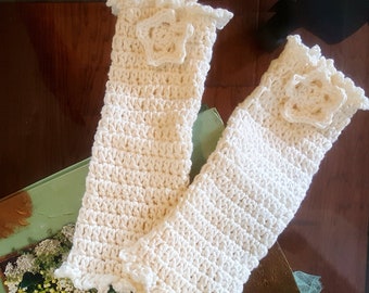 Little Girls Off White, Cotton Blend Leg Warmers, Crochet Baby Girls Gifts