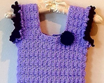 Girls Purple and Black Crochet Shift Dress. Girls Party Dress