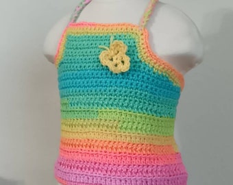 Little Girls, Rainbow, Crochet, Halter Top, Crochet Gifts for Girls,