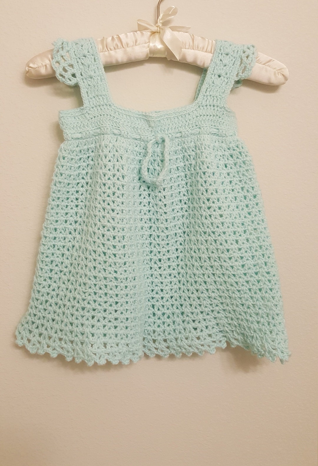 slim fit dress slacks Mint Green and Ivory Crochet Panel Round Neck Mini Dress Small main image 1