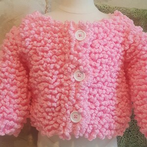 Girls and Toddlers, Pink Shaggy Spring and Fall Sweater Jacket, Crochet Gift for Kids