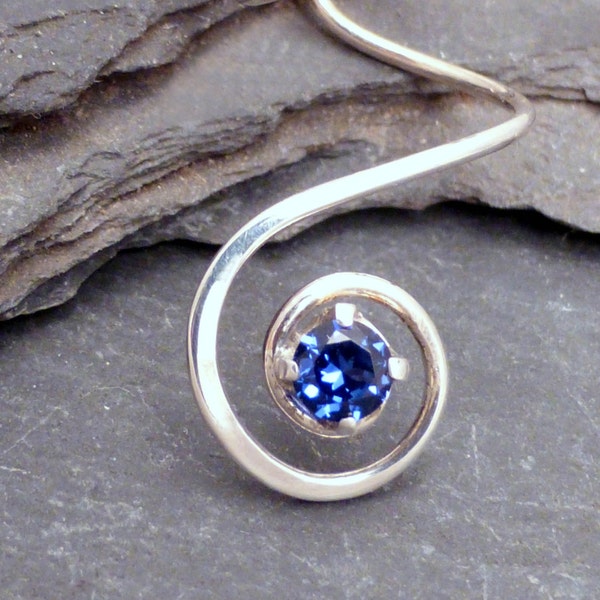 SAPPHIRE Handcrafted Sterling Ear Cuff Silver 925 Blue Lab-Grown Sapphire Ear Wrap