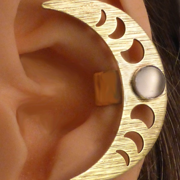 Moon Phases  FULL MOON Ear Cuff  Handcrafted Moonstone Ear Wrap