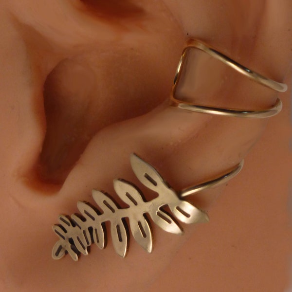 FERN EAR CUFF  - Golden Handcrafted Brass Leaf Ear Wrap