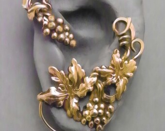 BACCHUS EAR WRAP  -  Golden Grapevine Festive Brass Ear Cuff Wrap