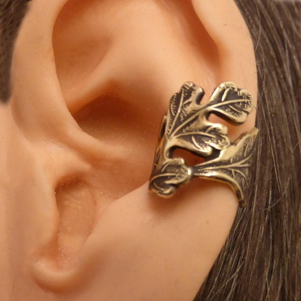 GOLDEN OAK LEAF Ear Cuff  Brass Detailed Nature Ear Wrap