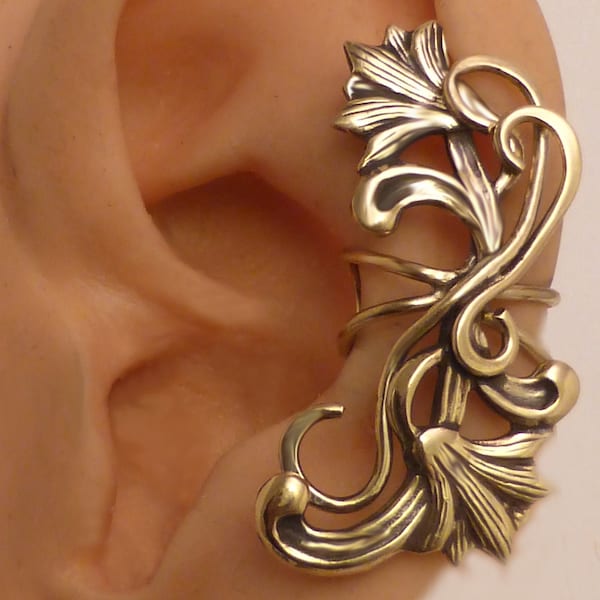 LOTUS TRANQUILITY  EARCUFF Handcrafted Golden Brass Flower Ear Cuff