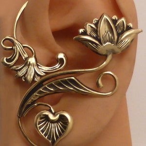 LOTUS SERENITY Ear Wrap   Golden Flower Intricate Brass Ear Cuff Wrap