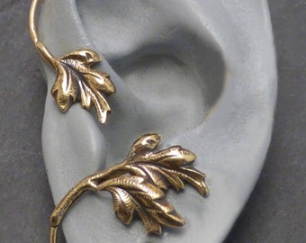 Brass Leaf Ear Cuff Wrap: Sylvan Woodland Non-Pierced Earring