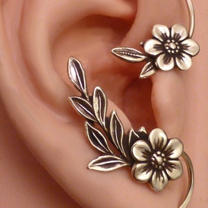 GOLDEN GARDEN Ear WRAP  Flower and Leaf Brass Ear Cuff Wrap