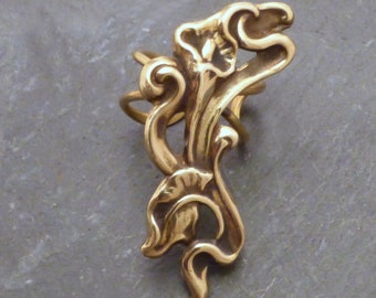 GOLDEN CALLA  Earcuff - Art Nouveau Brass Flower Swirly Ear Cuff for your RIGHT Ear