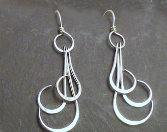 NEW FERN Dangle EARRINGS - Sterling 925 Silver Handforged Frond Chandelier Earrings