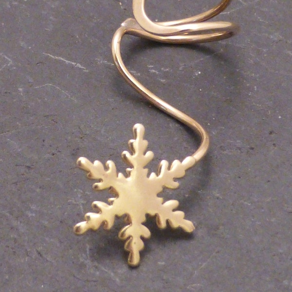 GOLDEN SNOWFALL EARCUFF  - Intricate Brass Snowflake Ear Cuff