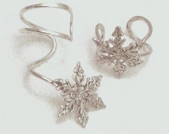 BLIZZARD EARCUFF PAIR- 2 Intricate Sterling  Silver Snowflake Earcuffs