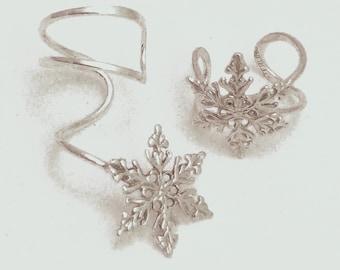 BLIZZARD EARCUFF PAIR - 2 Intricate Sterling  Silver Snowflake Ear Cuffs