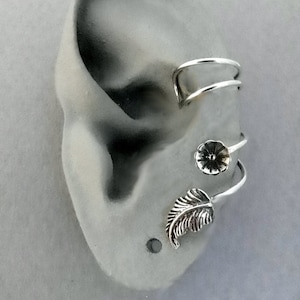 BLOOMIN&#39; Handcrafted Sterling Ear Cuff 925 Silver Flower and Leaf Ear Wrap