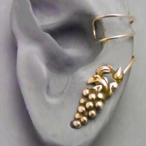 CHARDONNAY EAR CUFF - Golden Wine Grape and Leaf Handcrafted Brass Earcuff Wrap