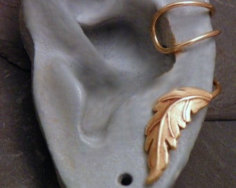 AUTUMN LEAF  EARCUFF - Golden Handcrafted Brass Leaf Ear Cuff for Left Ear