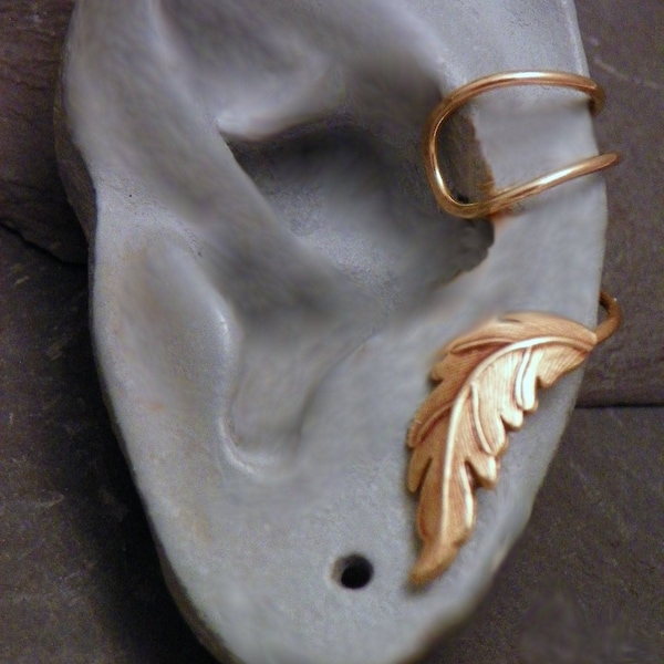 AUTUMN LEAF  EARCUFF - Golden Handcrafted Brass Leaf Ear Cuff for Left Ear