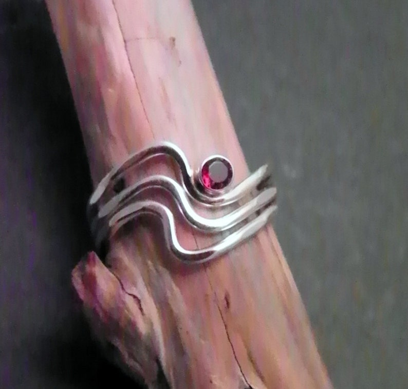 Sterling Stack Rings GARNET WAVES 3 Stacking RINGS Handcrafted | Etsy
