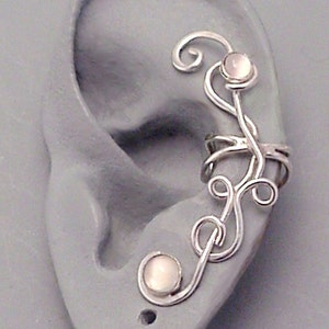 Moonstone Sterling Ear Cuff  - MOONFLOWER -  Handcrafted 925 Silver Gemstone Ear Wrap