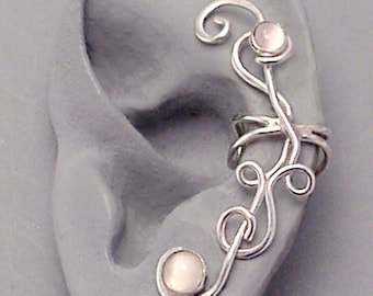 Moonstone Sterling Ear Cuff  - MOONFLOWER -  Handcrafted 925 Silver Gemstone Ear Wrap