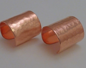 2 VERY WIDE COPPER Earcuffs  Hammered Copper Ear Cuff Band Pair