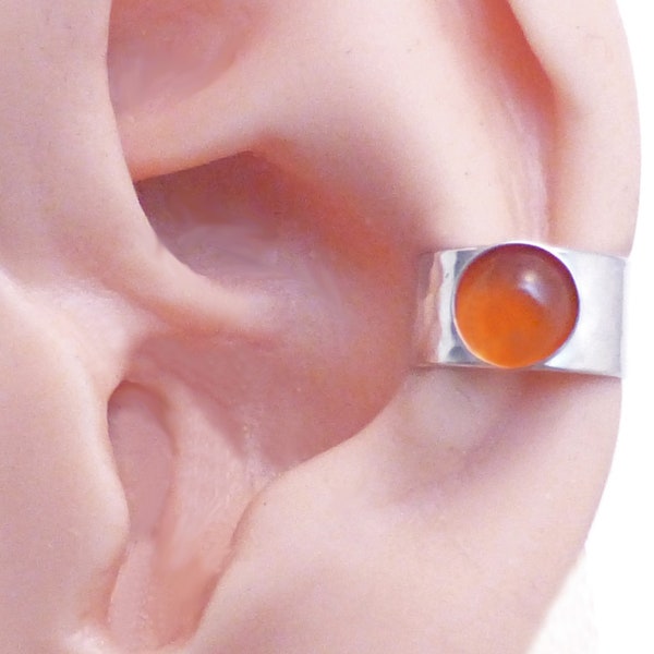 CARNELIAN EAR CUFF - Medium Sterling 925 Silver Handcrafted Orange Gemstone Ear Cuff Band