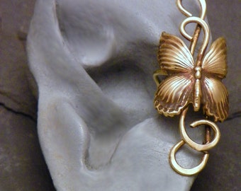 BABY BUTTERFLY EARCUFF   - Golden Brass Butterfly Ear Cuff Wrap