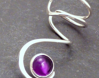 AMETHYST Sterling Ear Cuff  925 Silver Swirl Purple Gemstone Ear Wrap