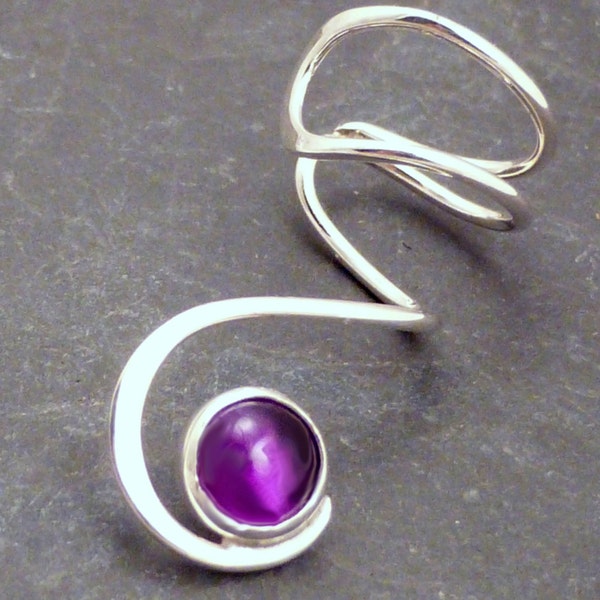 AMETHYST Sterling Ear Cuff  925 Silver Swirl Purple Gemstone Ear Wrap
