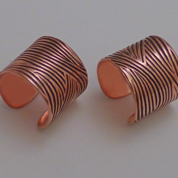 2 WAVY COPPER EARCUFFS  Wide Wave Handmade Ear Cuff Band Pair