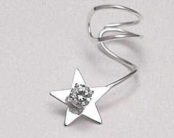 SPARKLE STAR Sterling Ear Cuff   925 Silver Star CZ  Ear Wrap