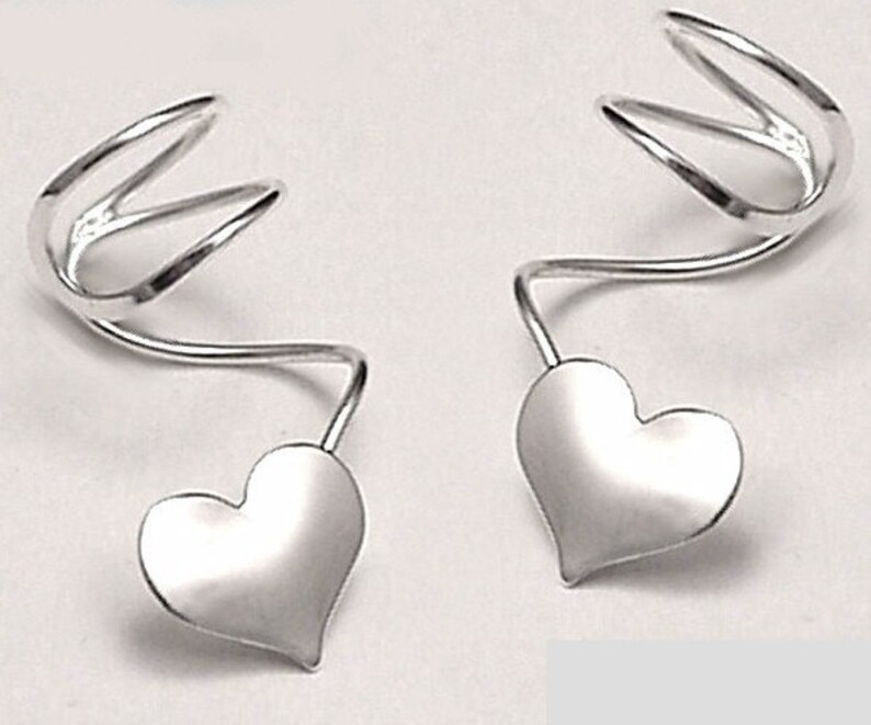 HEART EARCUFF PAIR Sterling 925 Silver Handcrafted Ear Cuffs image 1